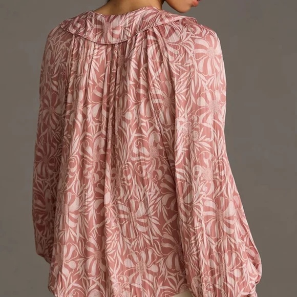 Anthropologie Florence Balducci Femme Collared Long Sleeve Blouse Size S Pink - Picture 3 of 9